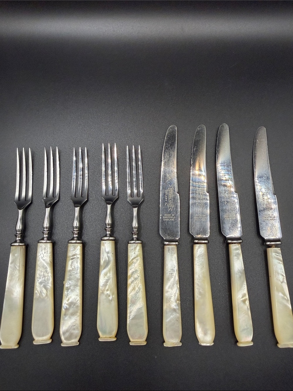 Antique Hampshire House-Sheffield Mother of Pearl Handle Dessert Fork Knife set